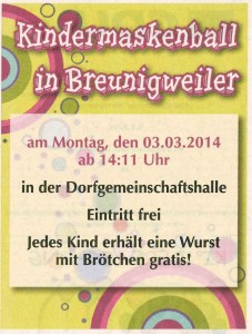 Anzeige Kinderfasching